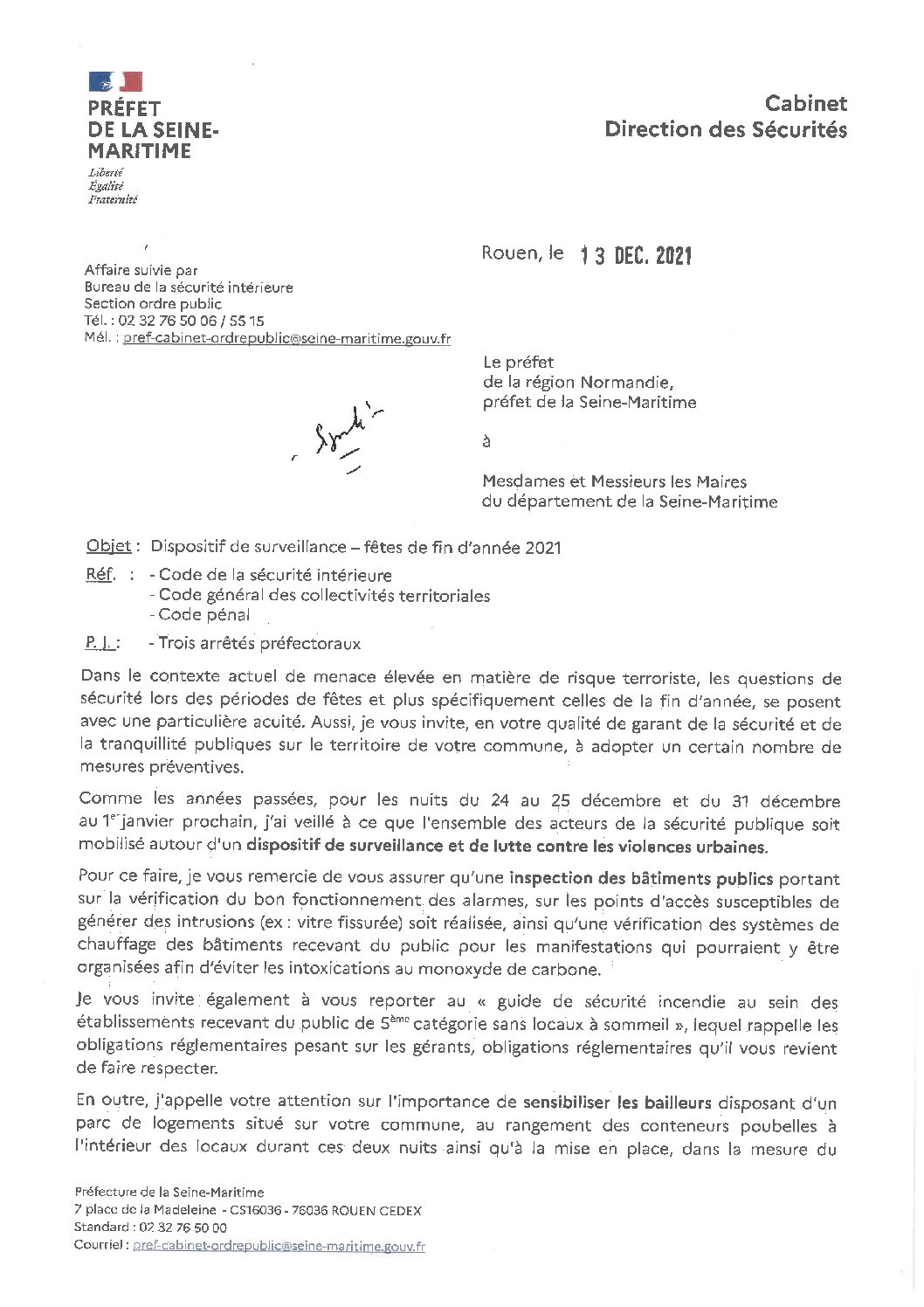 2021-12-13 - circulaire aux maires - sécurité fêtes de fin d'année 2021